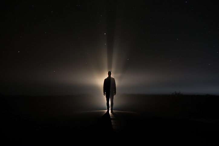 Man Standing by Light for NDE and UFO Encounter
