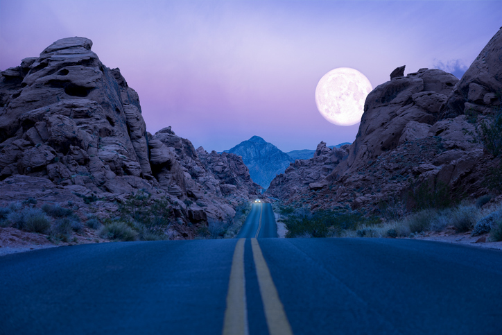 Moon at Night During Road Trip